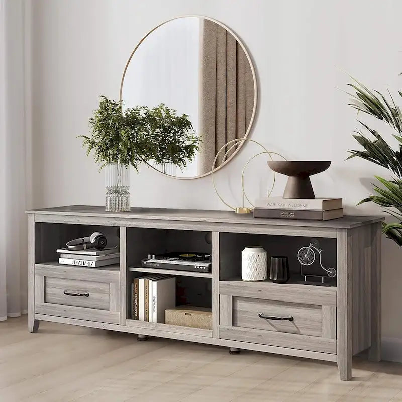 TV-Schrank für 70-Zoll-Fernseher mit Schubladen, Regalen und Türen für das Wohnzimmer
