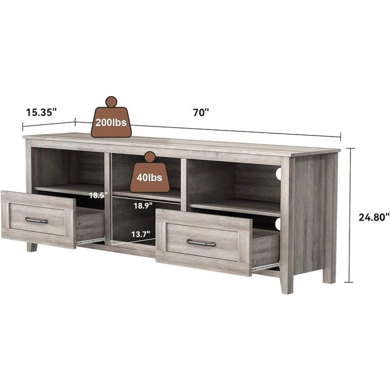 TV-Schrank für 70-Zoll-Fernseher mit Schubladen, Regalen und Türen für das Wohnzimmer