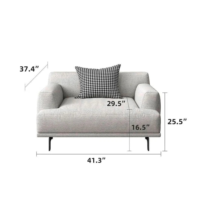 Divano dritto in tessuto beige con braccioli squadrati