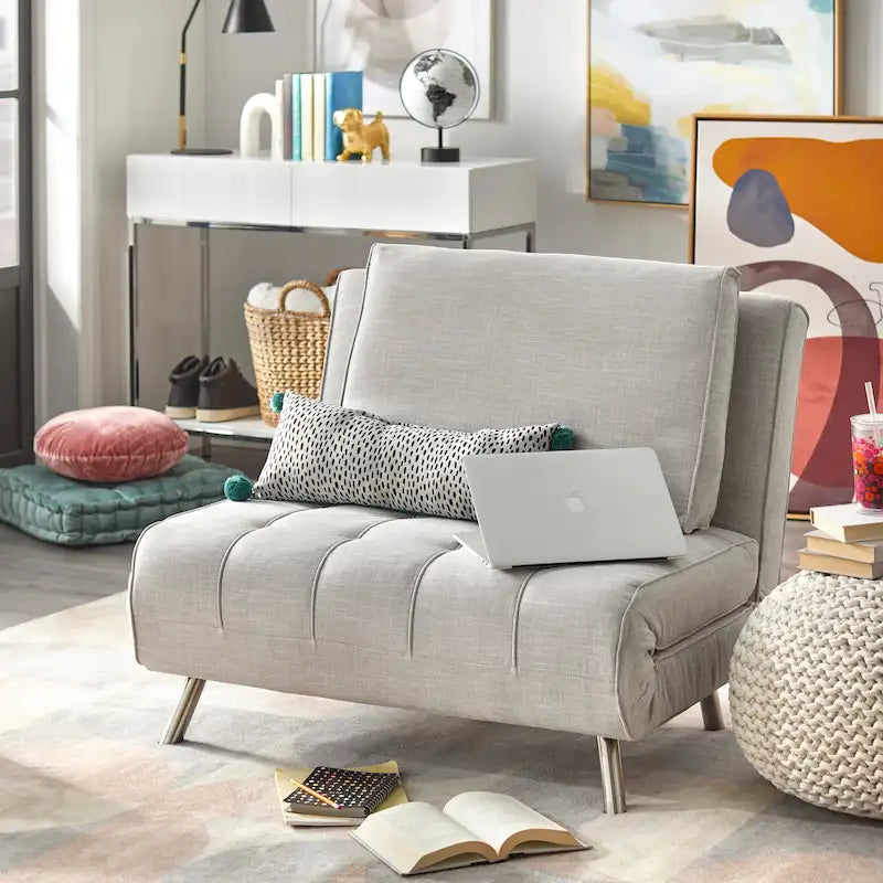 Mid-Century Modern Futon Chair Converts to Bed for Guest Room