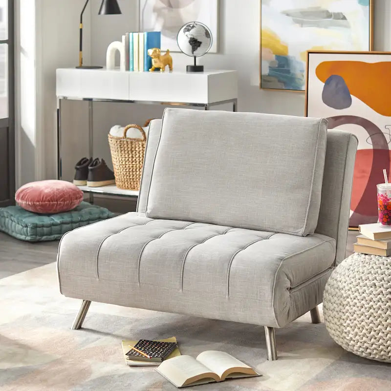 Mid-Century Modern Futon Chair Converts to Bed for Guest Room