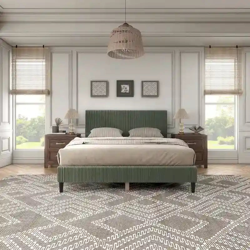 Modernes Plattformbett aus Cordstoff in Queen-Size, kein Lattenrost erforderlich