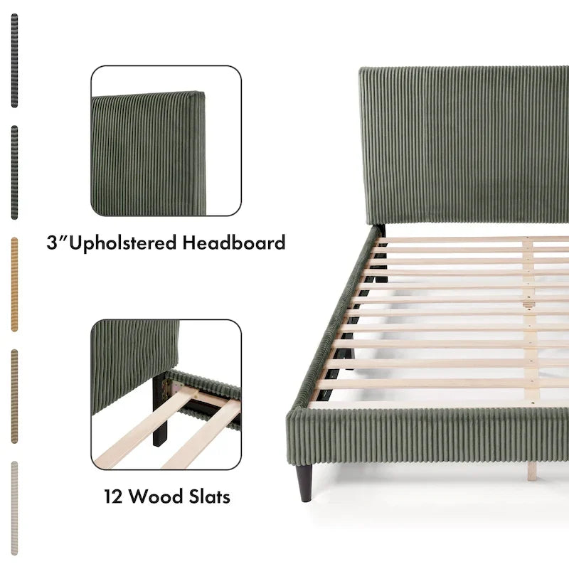 Modernes Plattformbett aus Cordstoff in Queen-Size, kein Lattenrost erforderlich