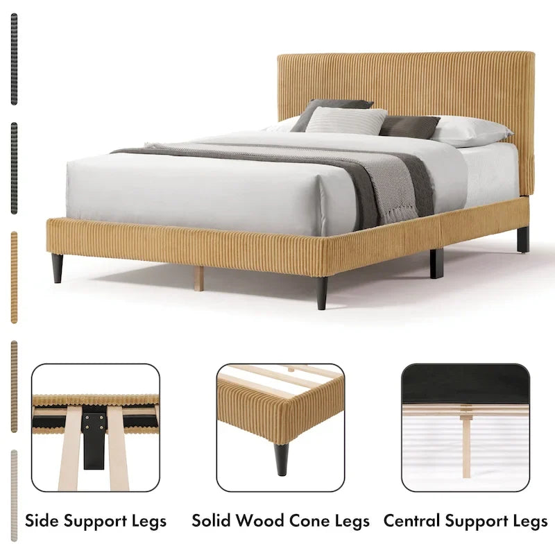 Modernes Plattformbett aus Cordstoff in Queen-Size, kein Lattenrost erforderlich