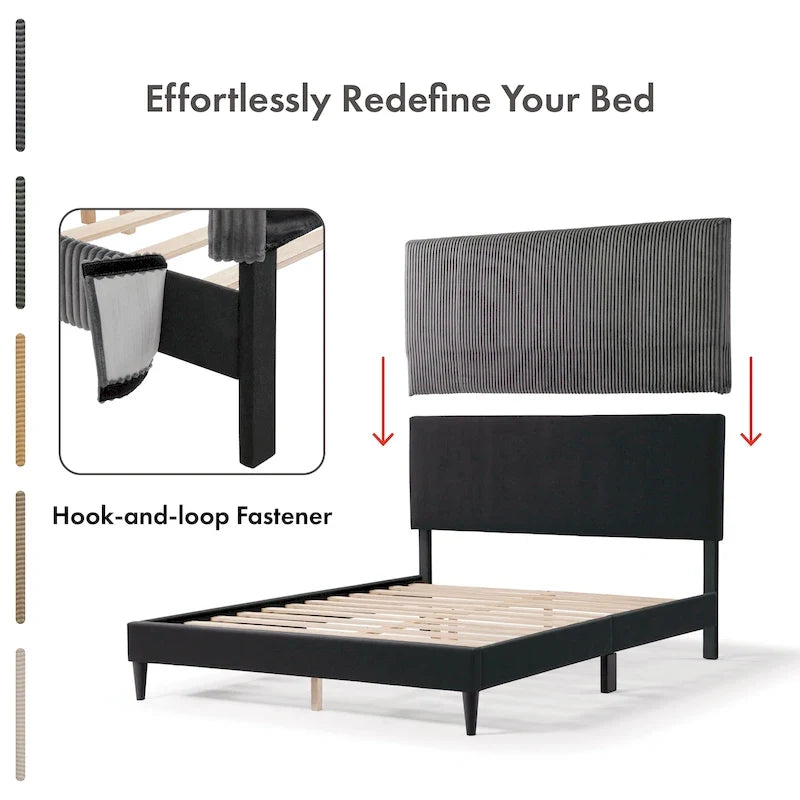 Modernes Plattformbett aus Cordstoff in Queen-Size, kein Lattenrost erforderlich