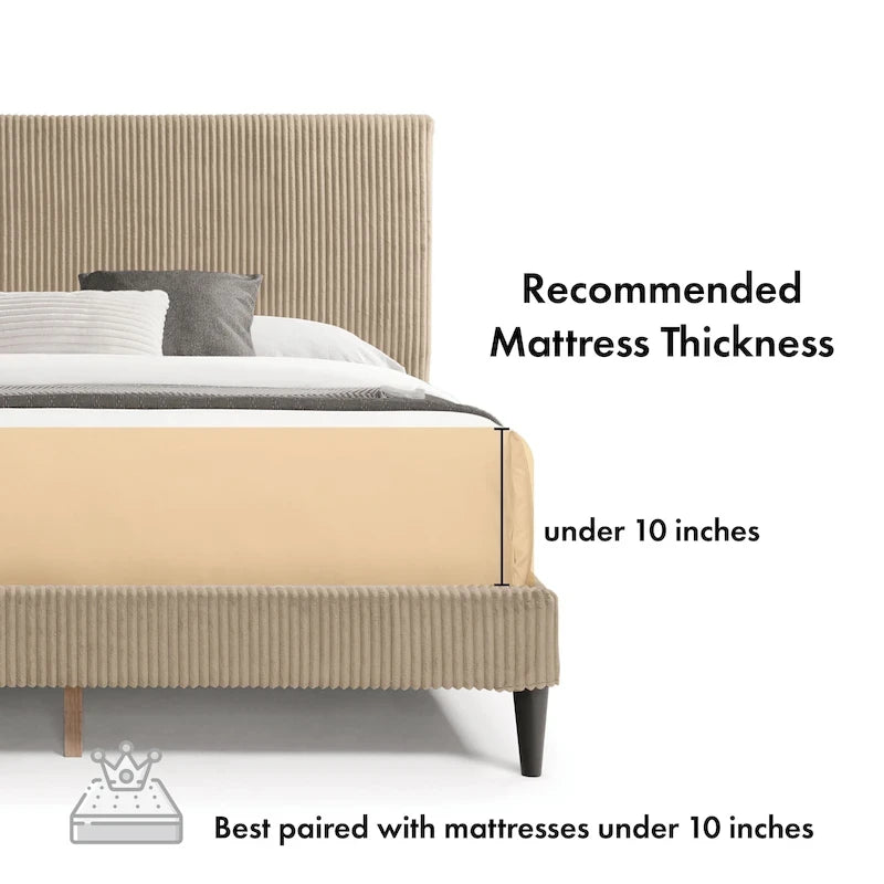 Modernes Plattformbett aus Cordstoff in Queen-Size, kein Lattenrost erforderlich