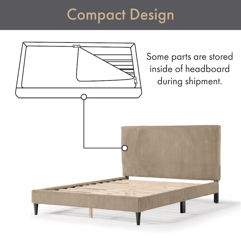 Modernes Plattformbett aus Cordstoff in Queen-Size, kein Lattenrost erforderlich