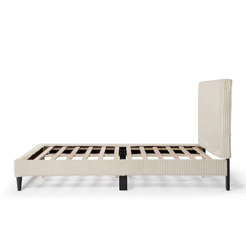 Modernes Plattformbett aus Cordstoff in Queen-Size, kein Lattenrost erforderlich