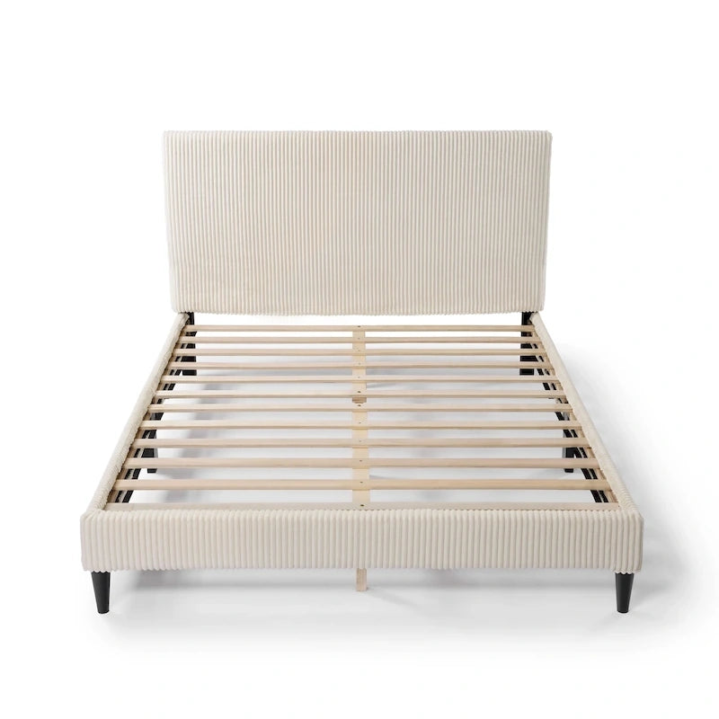 Modernes Plattformbett aus Cordstoff in Queen-Size, kein Lattenrost erforderlich