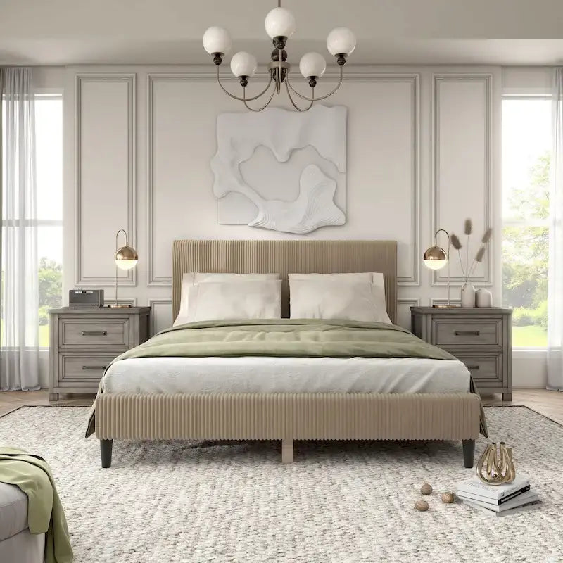 Modernes Plattformbett aus Cordstoff in Queen-Size, kein Lattenrost erforderlich