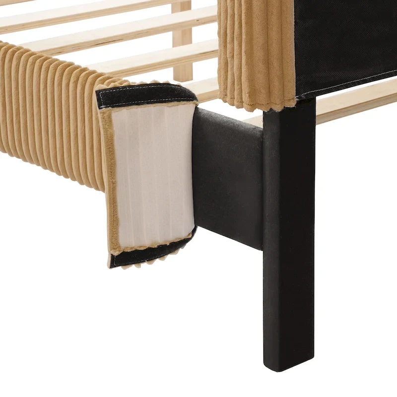 Modernes Plattformbett aus Cordstoff in Queen-Size, kein Lattenrost erforderlich