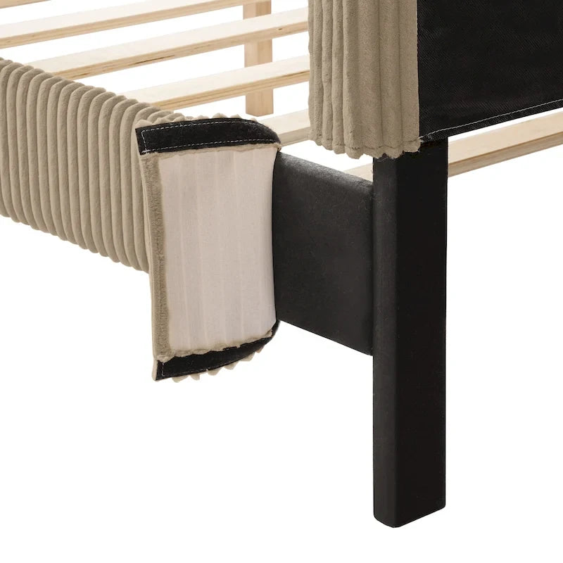 Modernes Plattformbett aus Cordstoff in Queen-Size, kein Lattenrost erforderlich