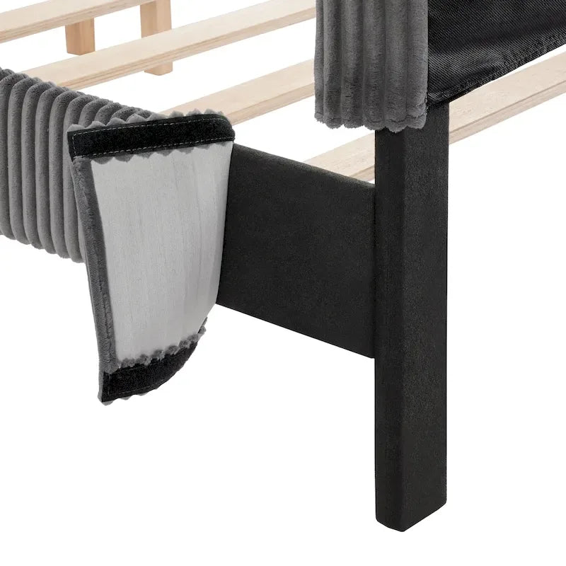 Modernes Plattformbett aus Cordstoff in Queen-Size, kein Lattenrost erforderlich