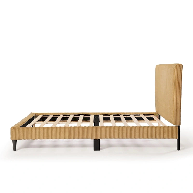 Modernes Plattformbett aus Cordstoff in Queen-Size, kein Lattenrost erforderlich