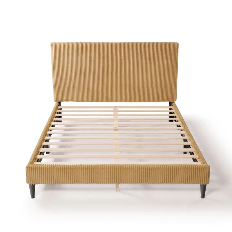 Modernes Plattformbett aus Cordstoff in Queen-Size, kein Lattenrost erforderlich