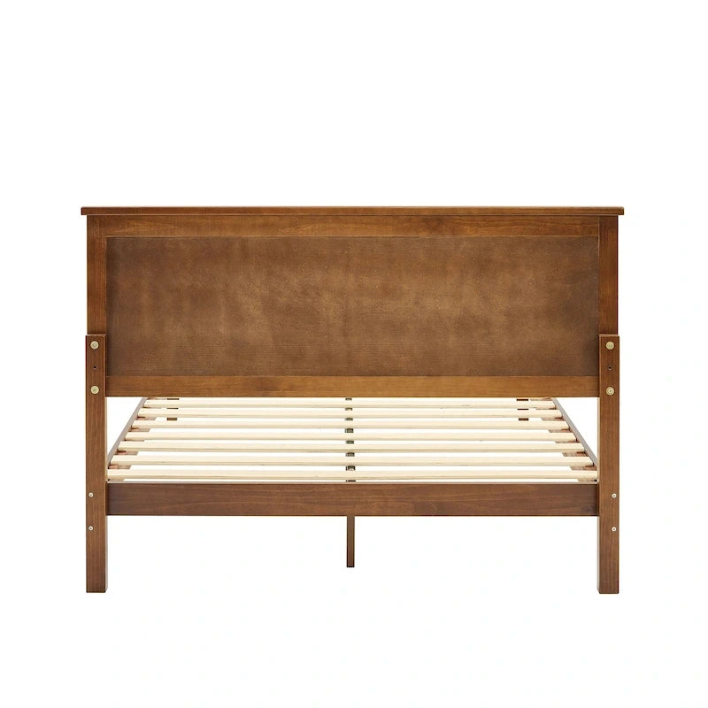 Mid Century Modern Solid Wood Platform Bed Frame with Adjustable Height Headboard, No Box Spring Needed