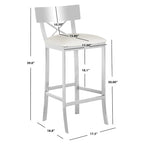 Sgabello da bar con schienale incrociato in PU cromato/bianco e nero, altezza seduta 76 cm, singolo