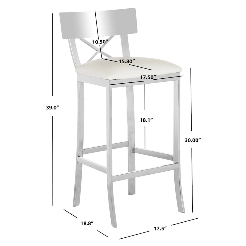 Sgabello da bar con schienale incrociato in PU cromato/bianco e nero, altezza seduta 76 cm, singolo