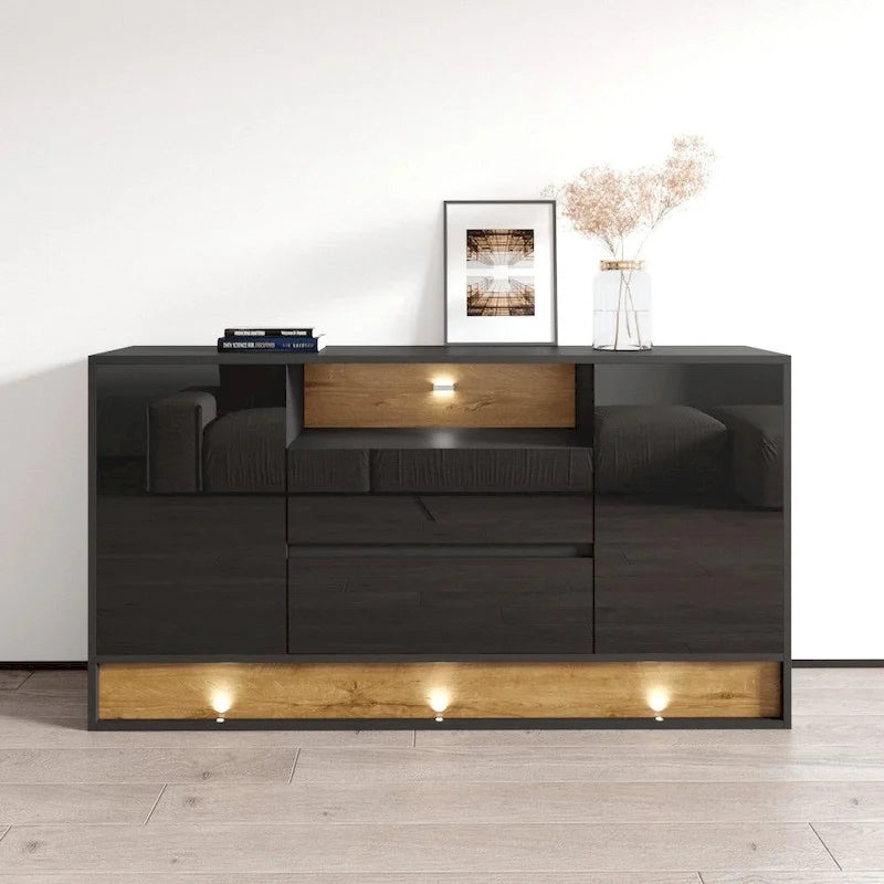 Credenza Lucida 160 cm Rovere Bianco/Rovere e Rovere Nero/Rovere – 2 Opzioni Colore