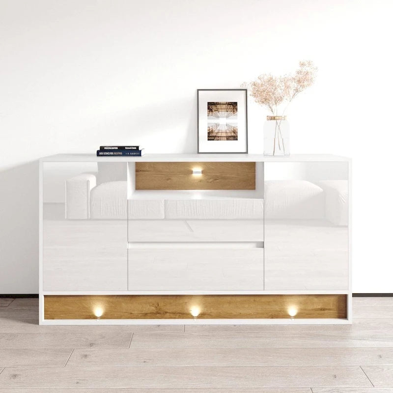 Credenza Lucida 160 cm Rovere Bianco/Rovere e Rovere Nero/Rovere – 2 Opzioni Colore