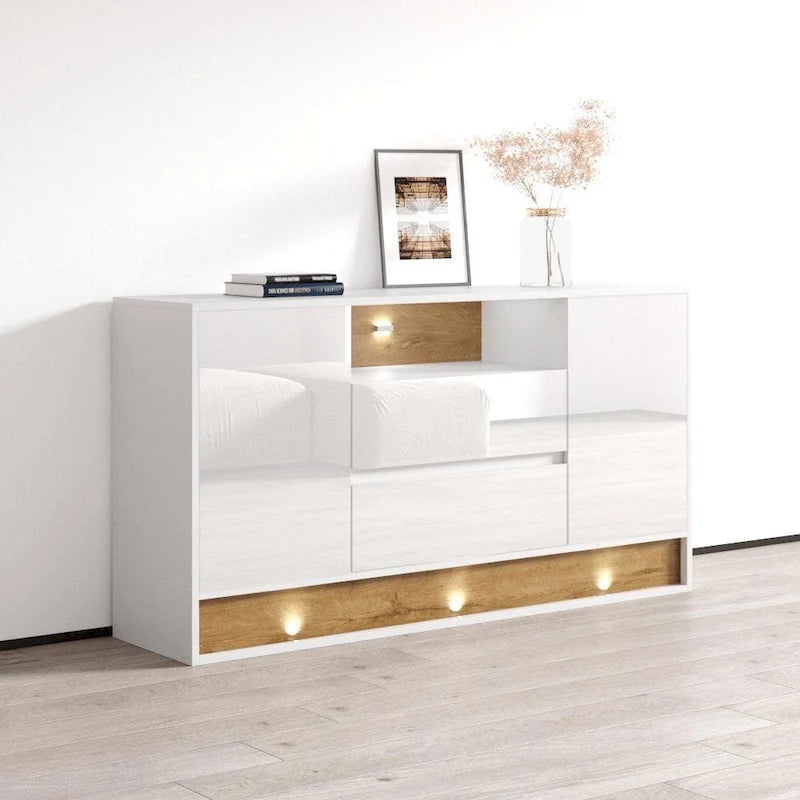 Credenza Lucida 160 cm Rovere Bianco/Rovere e Rovere Nero/Rovere – 2 Opzioni Colore