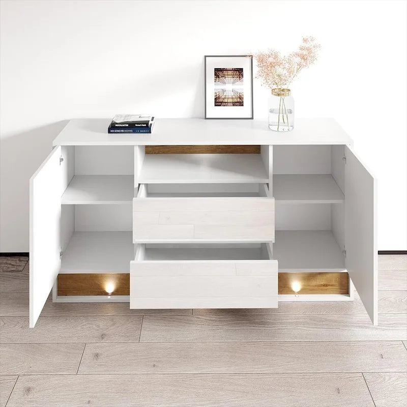 Credenza Lucida 160 cm Rovere Bianco/Rovere e Rovere Nero/Rovere – 2 Opzioni Colore