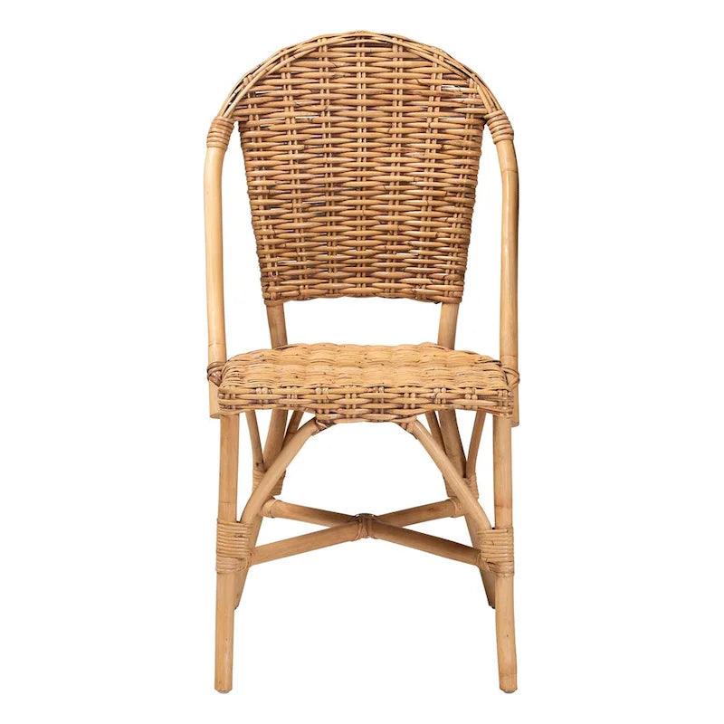 Sedia da Pranzo in Rattan Marrone Naturale, Stile Bohemien, Seduta Singola