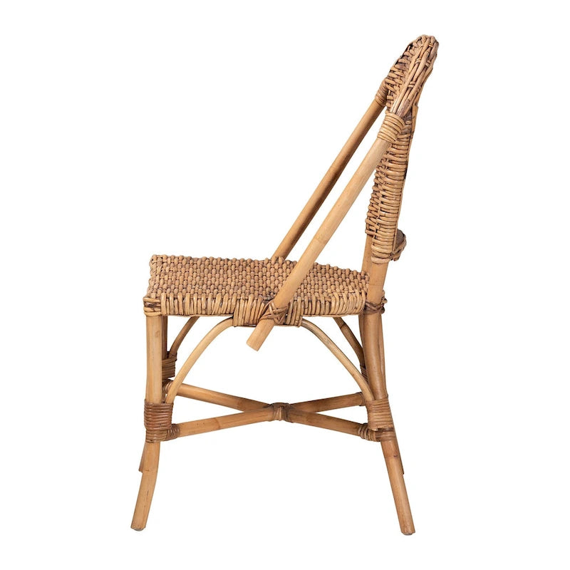 Sedia da Pranzo in Rattan Marrone Naturale, Stile Bohemien, Seduta Singola