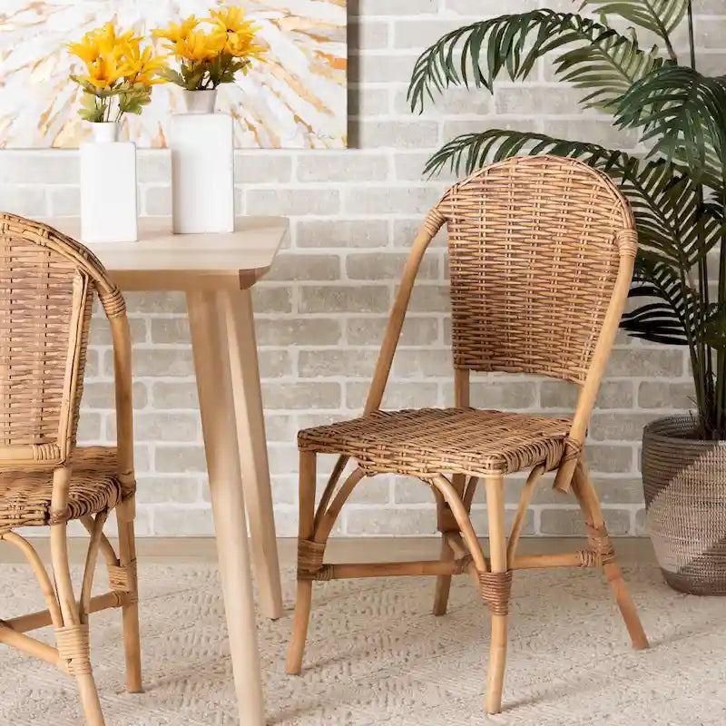 Sedia da Pranzo in Rattan Marrone Naturale, Stile Bohemien, Seduta Singola