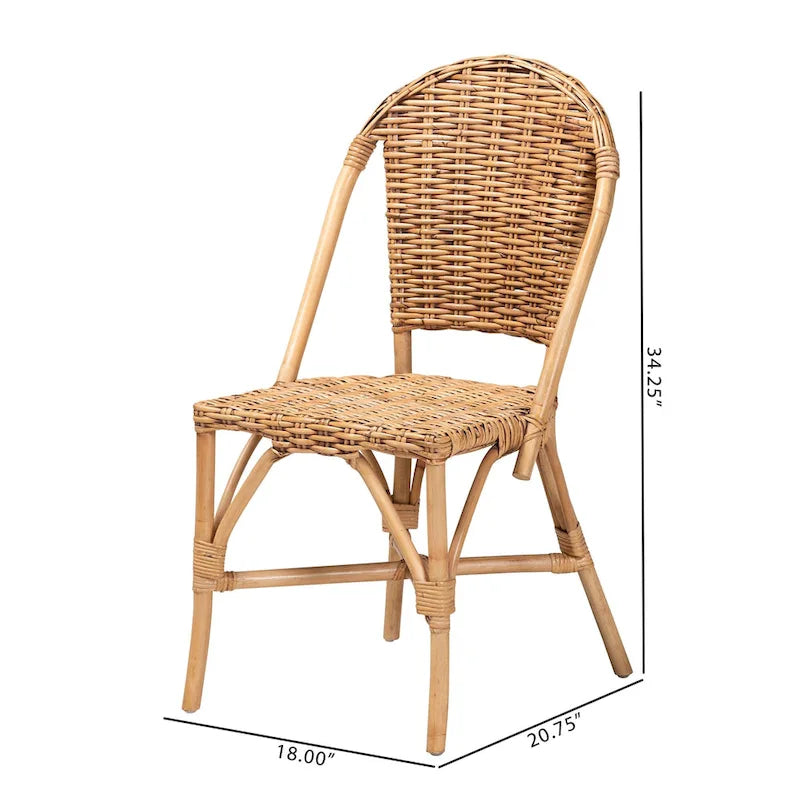 Sedia da Pranzo in Rattan Marrone Naturale, Stile Bohemien, Seduta Singola