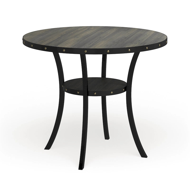 Tavolo da pranzo rotondo marrone altezza bancone con borchie in ottone - Posti 4-6