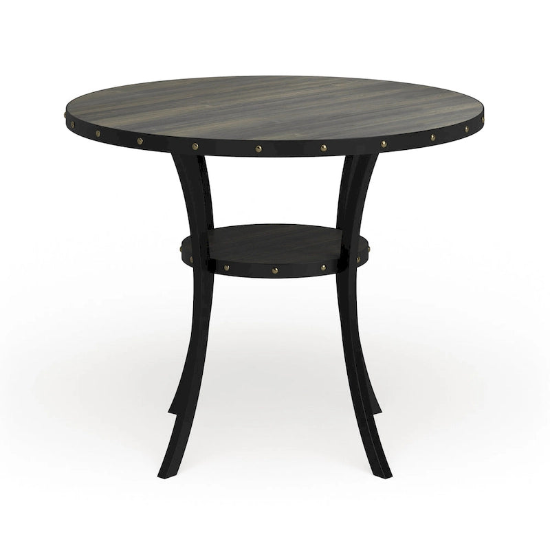 Tavolo da pranzo rotondo marrone altezza bancone con borchie in ottone - Posti 4-6