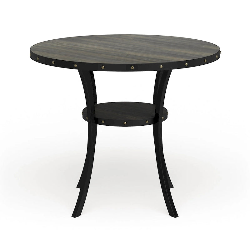 Tavolo da pranzo rotondo marrone altezza bancone con borchie in ottone - Posti 4-6