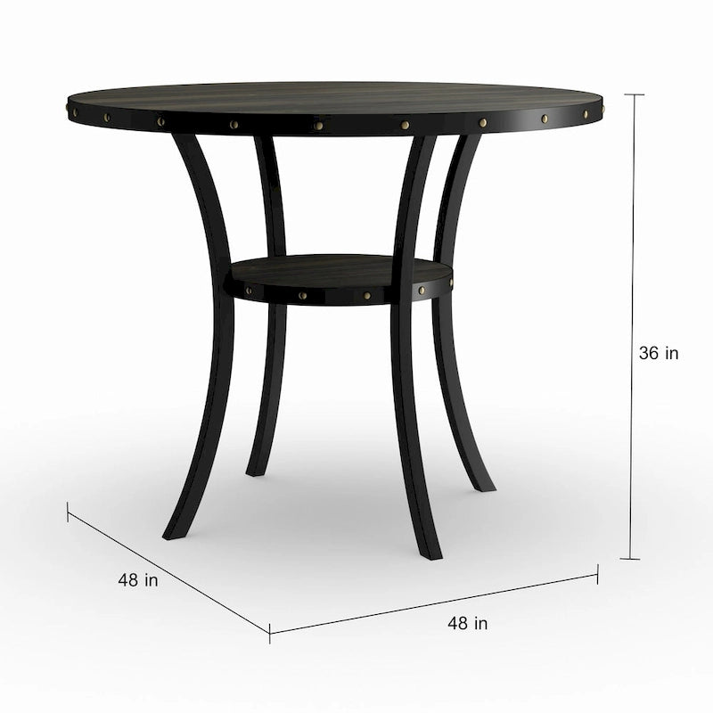 Tavolo da pranzo rotondo marrone altezza bancone con borchie in ottone - Posti 4-6