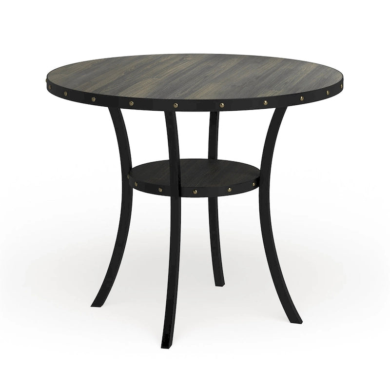 Tavolo da pranzo rotondo marrone altezza bancone con borchie in ottone - Posti 4-6