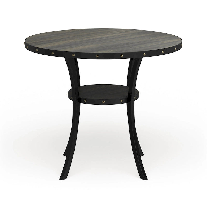 Tavolo da pranzo rotondo marrone altezza bancone con borchie in ottone - Posti 4-6