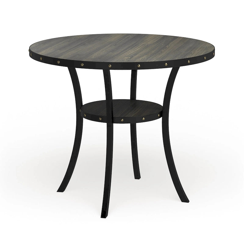 Tavolo da pranzo rotondo marrone altezza bancone con borchie in ottone - Posti 4-6