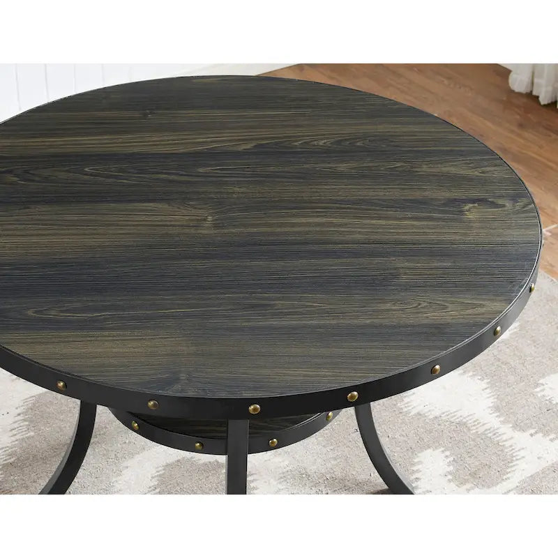 Tavolo da pranzo rotondo marrone altezza bancone con borchie in ottone - Posti 4-6
