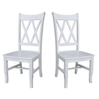 Sedie da pranzo con doppio schienale a croce in legno massello, set da 2 – gesso anticato / bianco / nero