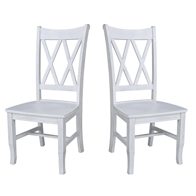 Sedie da pranzo con doppio schienale a croce in legno massello, set da 2 – gesso anticato / bianco / nero