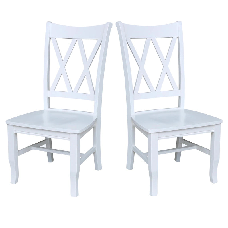 Sedie da pranzo con doppio schienale a croce in legno massello, set da 2 – gesso anticato / bianco / nero