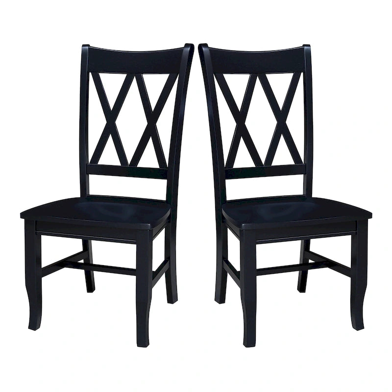 Sedie da pranzo con doppio schienale a croce in legno massello, set da 2 – gesso anticato / bianco / nero