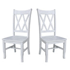 Sedie da pranzo con doppio schienale a croce in legno massello, set da 2 – gesso anticato / bianco / nero