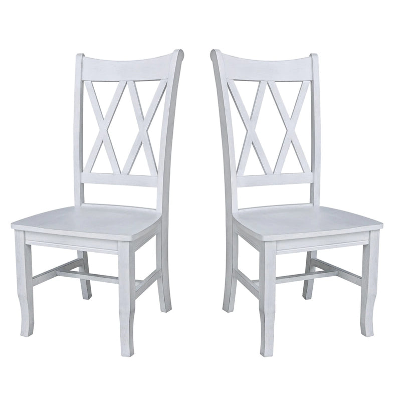 Sedie da pranzo con doppio schienale a croce in legno massello, set da 2 – gesso anticato / bianco / nero