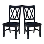 Sedie da pranzo con doppio schienale a croce in legno massello, set da 2 – gesso anticato / bianco / nero
