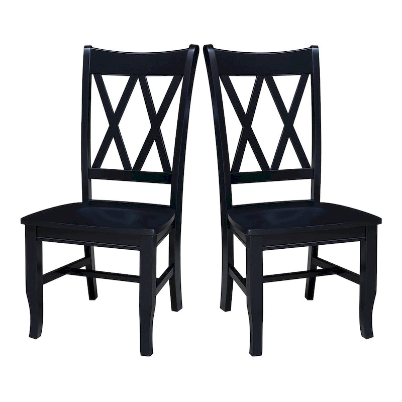 Sedie da pranzo con doppio schienale a croce in legno massello, set da 2 – gesso anticato / bianco / nero