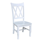 Sedie da pranzo con doppio schienale a croce in legno massello, set da 2 – gesso anticato / bianco / nero