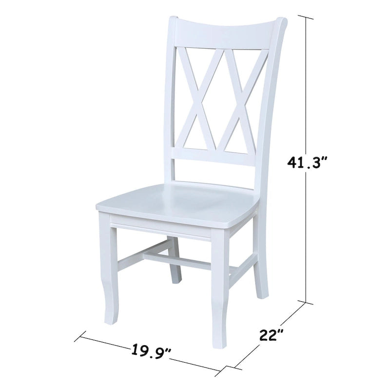 Sedie da pranzo con doppio schienale a croce in legno massello, set da 2 – gesso anticato / bianco / nero