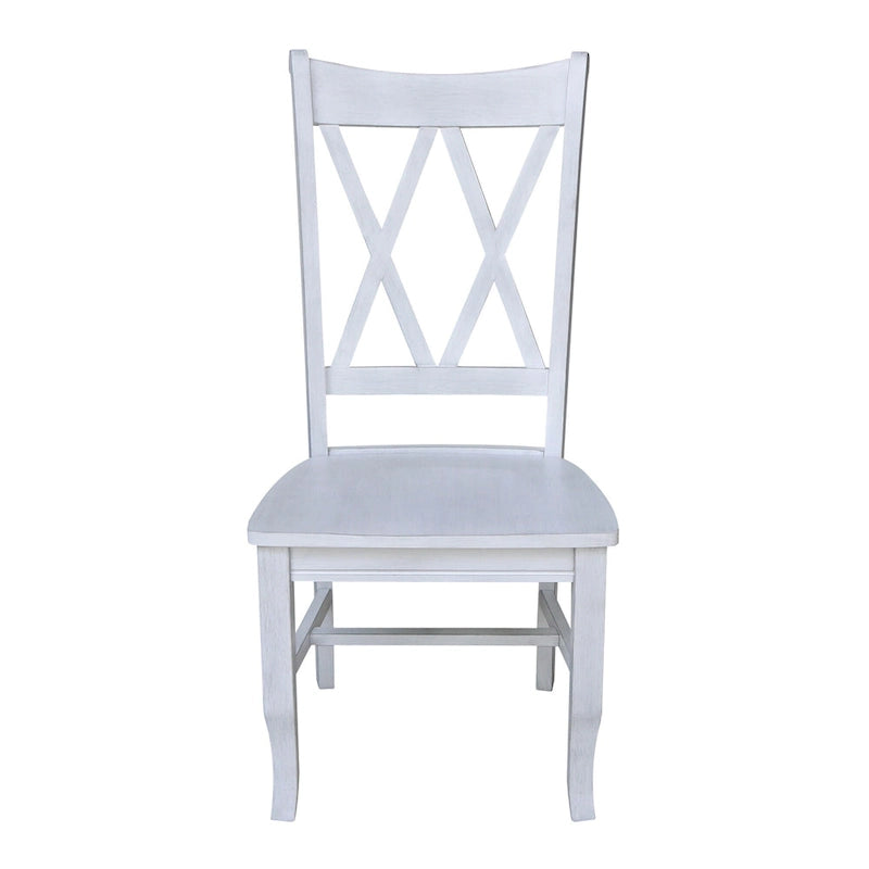 Sedie da pranzo con doppio schienale a croce in legno massello, set da 2 – gesso anticato / bianco / nero