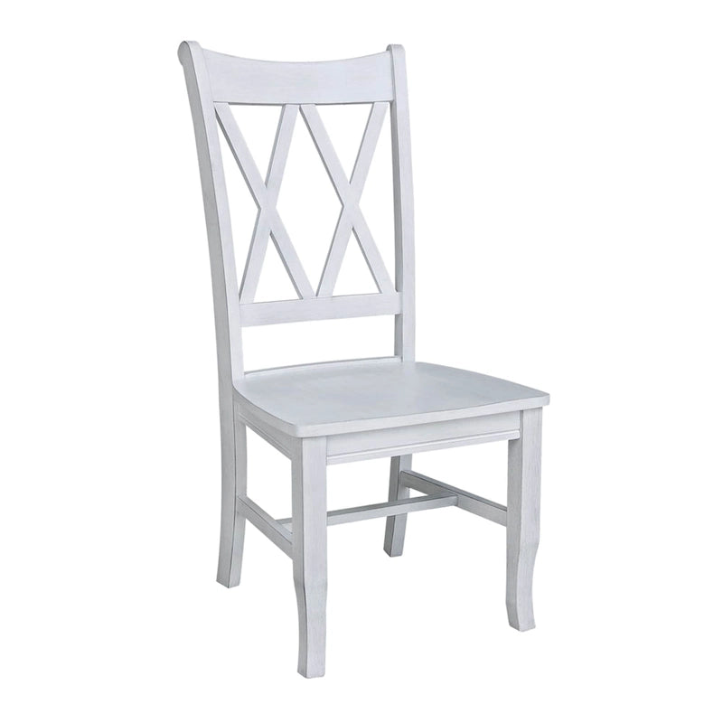 Sedie da pranzo con doppio schienale a croce in legno massello, set da 2 – gesso anticato / bianco / nero